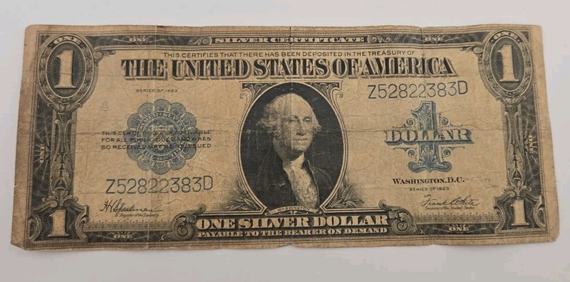 1923 US $1 One Dollar Silver Certificate Horse Blanket Large Size Note Blue Seal