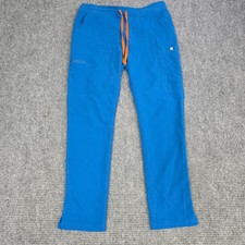 FIGS Yola Skinny Slim Scrub Pants Womens M Blue Orange Drawstring 36x29 Cargo