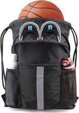 Drawstring Backpack Bag with Shoe Compartment, X-Large Black Gym Sports String C