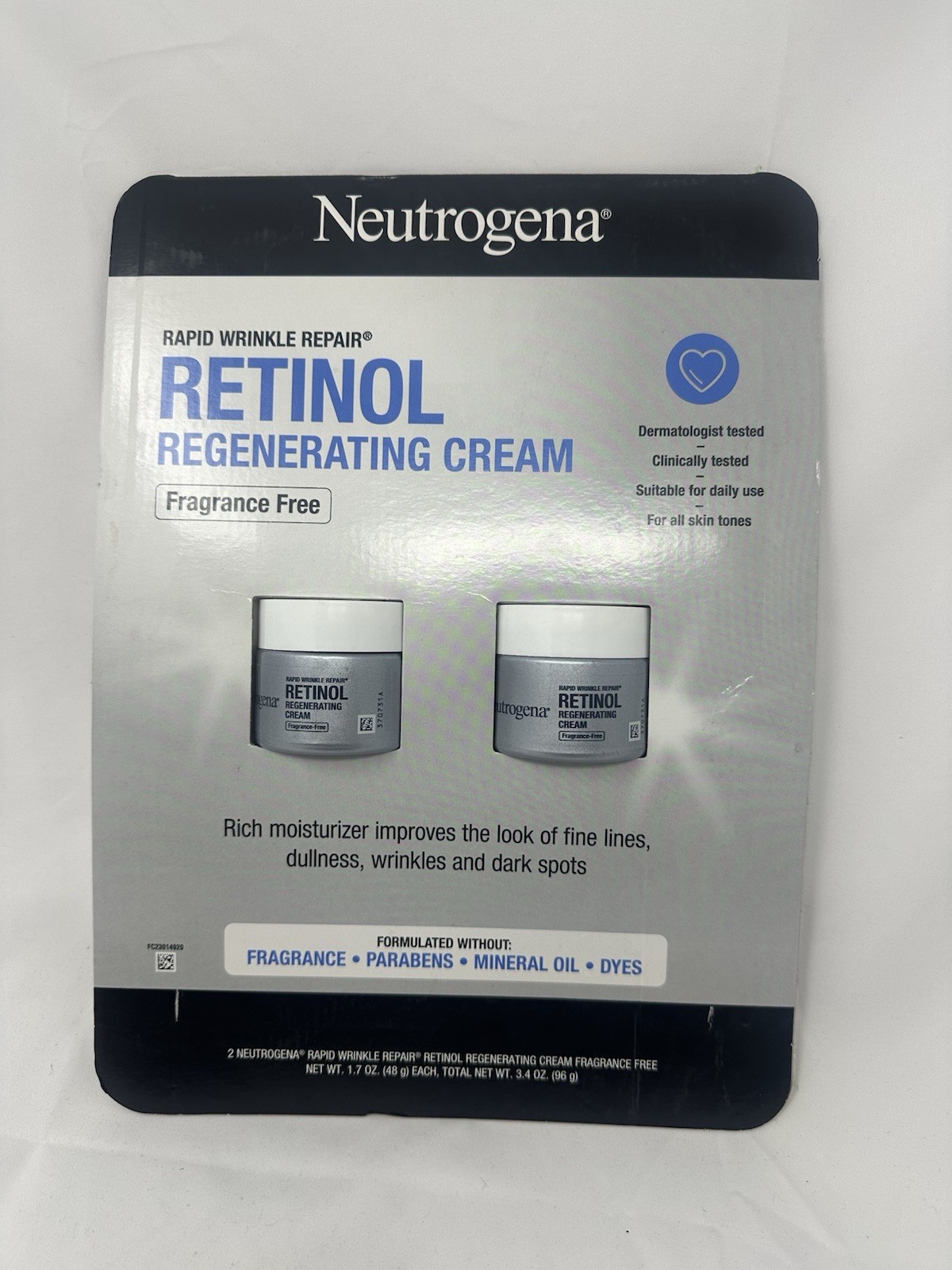 2 Pack Neutrogena Rapid Wrinkle Repair Regenerating Cream Fragrance Free 1.7oz