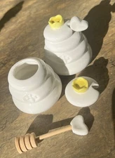 Kate Aspen Bisque Honey Jar  With Heart Dipper Set Of 2 Matching 3” Tall