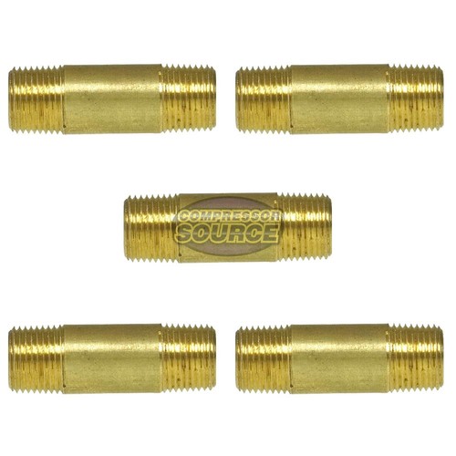 3/8" NPT x 2" Inch Long Yellow Brass Nipple Extension 5-Pack 1200 PSI Max 117E2