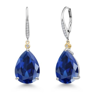 20.43 Cttw Created Sapphire and White Lab Grown Diamond Dangle Earrings For