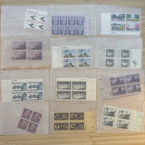 US Stamp Plate Block Lot 12 Blocks MNH MH Mint Collection Glassines Vintage