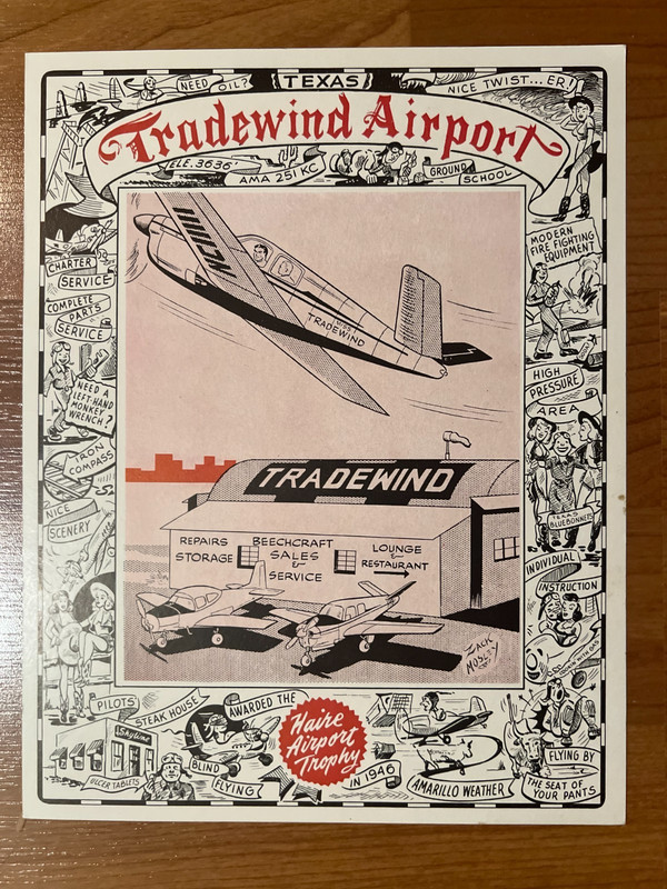 1946 Over sized advertising postcard, Tradewind Airport, Amarillo, Texas