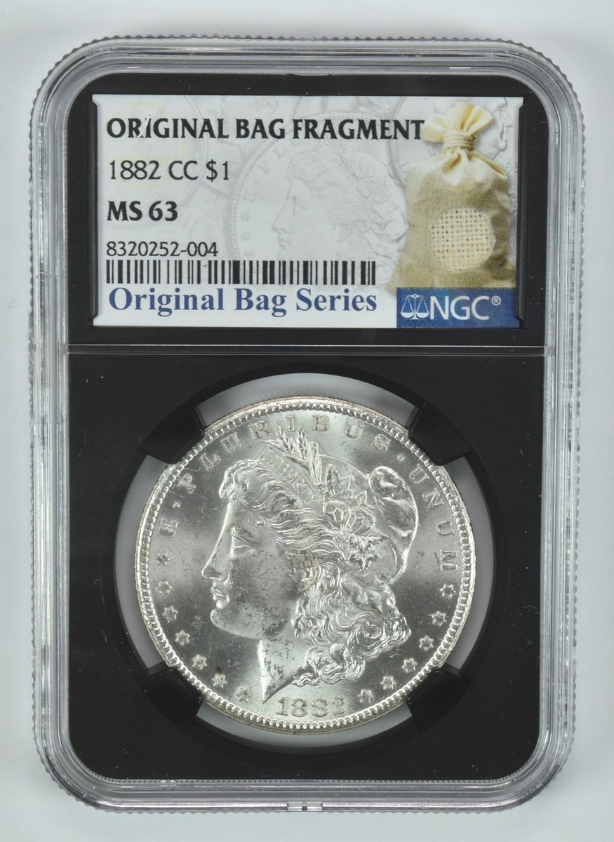 1882-CC Morgan Silver Dollar Original Bag Fragment MS63 NGC BLUE
