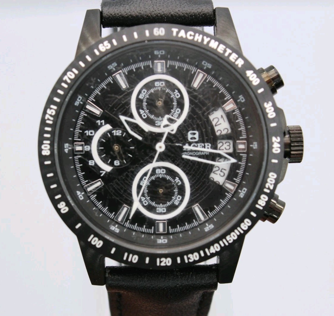[NEW] RACER 50M WR Black Tachymeter Quartz Watch