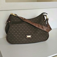 Coccinelle Borsa a Spalla Donna Pelle e Tela Marrone Monogram Zip Dettagli Oro