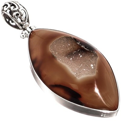 925 Silber Natürlicher Mokka Schokolade Achat Druzy Drusy Sterling Anhänger, 2''