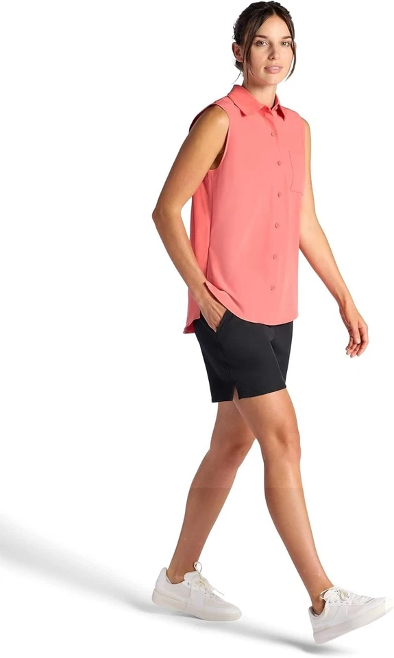 Camiseta sin mangas tejida Gaiam On The Move para mujer, ajuste estándar, elástica coral ligero Foto 3 de 4