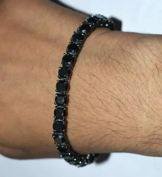 Brazalete de tenis para hombre 5 mm creado en laboratorio diamante negro 14K chapado en oro negro 8 pulgadas Foto 2 de 4
