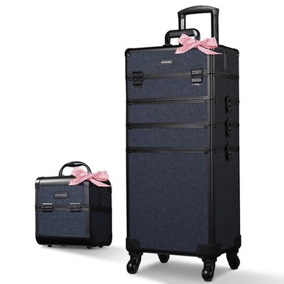 Byootique Makeup Train Case Trolley w/ Cube Case Cosmetic Organizer ForgetMeNot