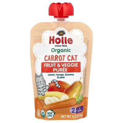 Organic Fruit & Veggie Puree, Carrot Cat, 6+ Months, Carrot, Mango, Banana &