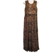 MPH Tiger Print Sleeveless Dress w/ Top Overlay Beaded Edge Vtg Y2K Women's Sm