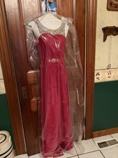 Red Sleeveless Bridesmaid Dress with Embellished Beaded Neckline Detail