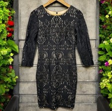 Cremieux Women’s Black Lace Overlay Illusion Bodycon LBD Dress Sexy Date Size 2