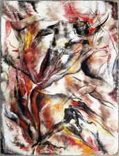 LARGE VINTAGE OIL PAINTING MODERNIST CUBISM ABSTRACT FIGURATIVE