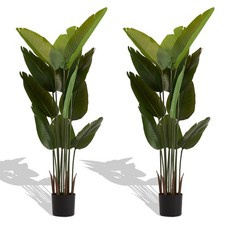 2Pcs Artificial Bird of Paradise Plant, 5.2ft Tall Faux Tropical Palm Tree