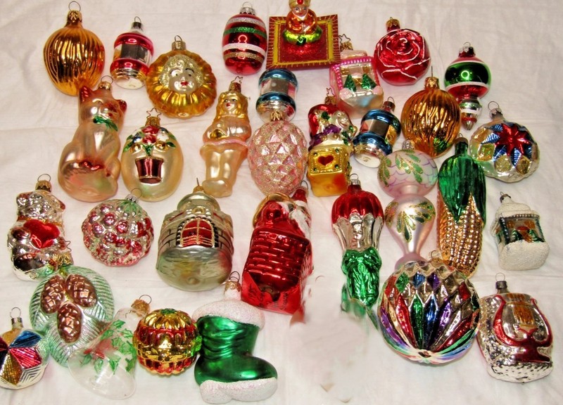 Lot VTG Modern SANTA BEAR HEART CAT SUN BERRY ACORN BUD Glass Christmas Ornament