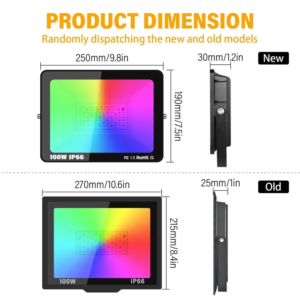 RIGIDON 1 Pack Outdoor RGB LED Floodlight, 100W Dimmable 16 Colour Changing Flo - Image 3 of 3