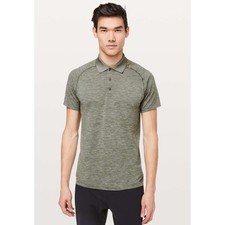 Lululemon Metal Vent Tech Polo Shirt Mens Small Green Heathered Short Sleeve