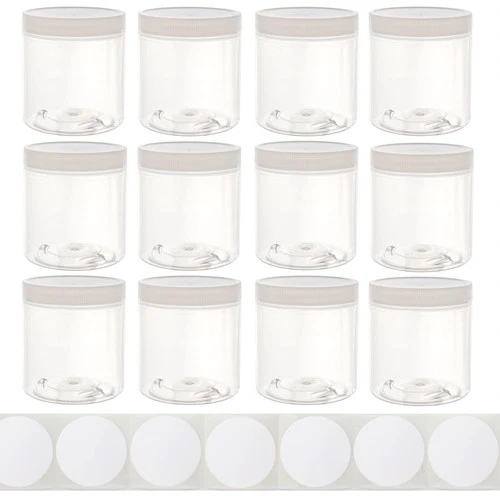 8oz Plastic Wide-Mouth Storage Jars (12 pack) Large straight-sided clear empty - Picture 1 of 4