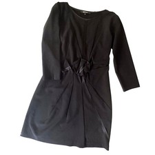 Cotelac Black 3/4 Sleeve Rosette Mini Dress French Designer LBD