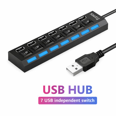 USB 2.0 Hub 7 Port High-Speed Splitter mit Schalter LED Adapter für PC Laptop