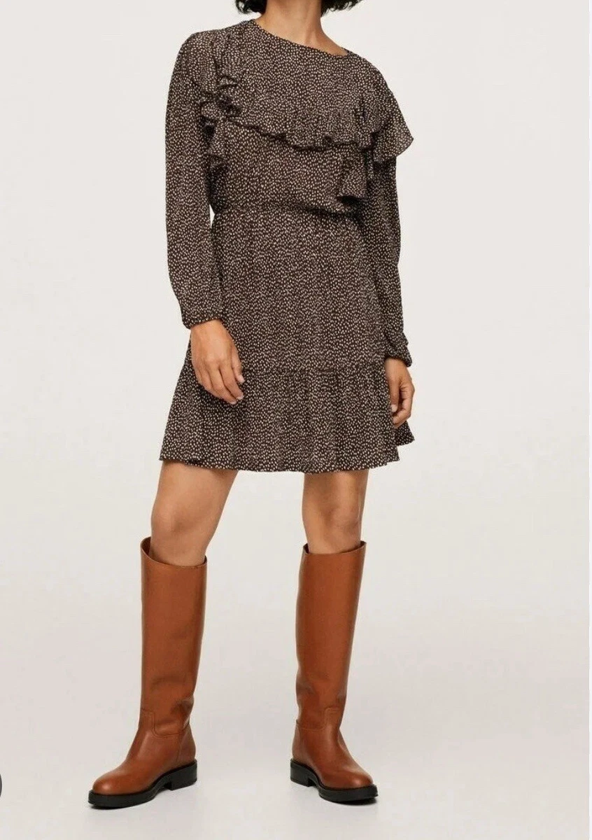 slim fit dress slacks White Polka Dot Printed Long Sleeve Flared Mini Dress  Magnolia Threads