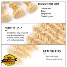 613 Blonde Deep Wave Bundles 14-18" Brazilian Virgin Human Hair 50g
