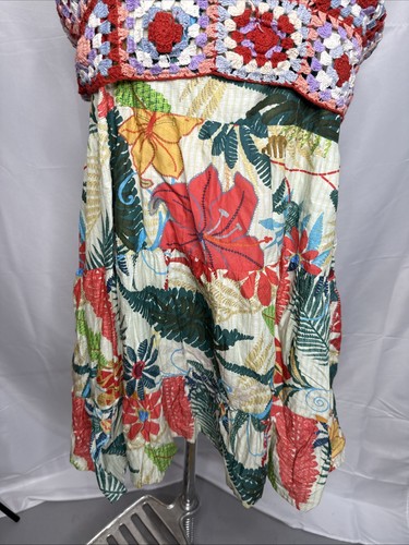 FARM RIO Anthropologie Floral Crochet Tier Dress XL Green Leaf Pockets Lined - Picture 5 of 10
