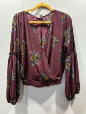 Windsor Wine Floral Wrap Blouse XL | Long Sleeve V-Neck Tie Back Top Whimsy Boho
