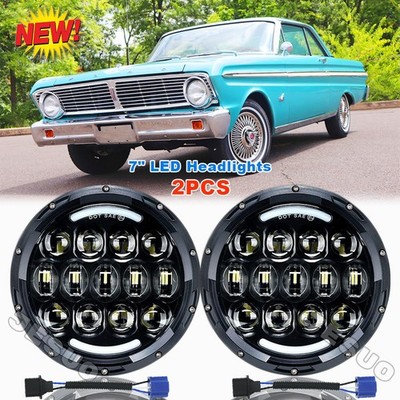 For Ford Falcon Sedan Delivery 1961-65 2pc 7'' Round Led Headlight Halo Angel Eye