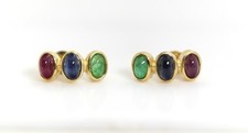 Gelbgold Edelstein Ohrstecker 585 – 14kt Multicolor Smaragd Rubin Saphir L: 14mm