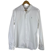 AllSaints Riviera LS Shirt Mens Medium White Cotton Ramskull Button Down MS139K