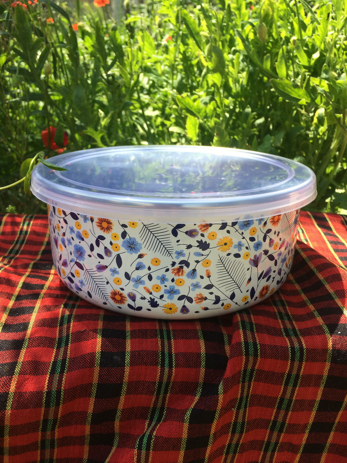 Gamelle picnic box hermétique métal émail floral 1,3L lunch box vintage salade