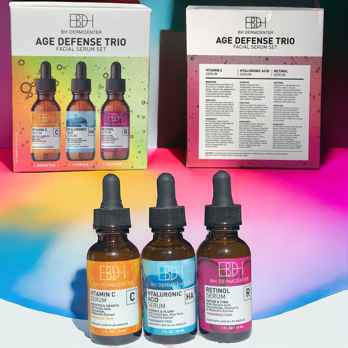 AGE DEFENSE TRIO FACIAL SERUM ANTIAGING SET VITAMIN C HYALURONIC