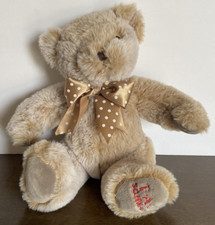 FAO Schwarz 10" tan sitting teddy bear plush with polka dot bow 2020
