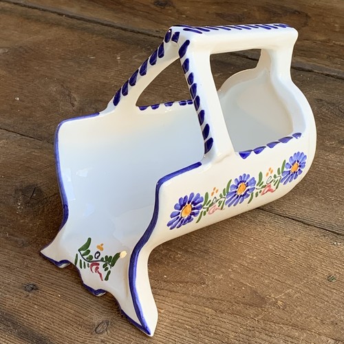 Wine Bottle Holder Caddy Handpainted Flowers on Ceramic from Spain