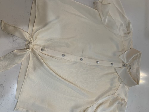 Pleione Women's Off White Tie Front W/ Rhinestone Bottoms Blouse ~ Size X-Large - Picture 9 of 12