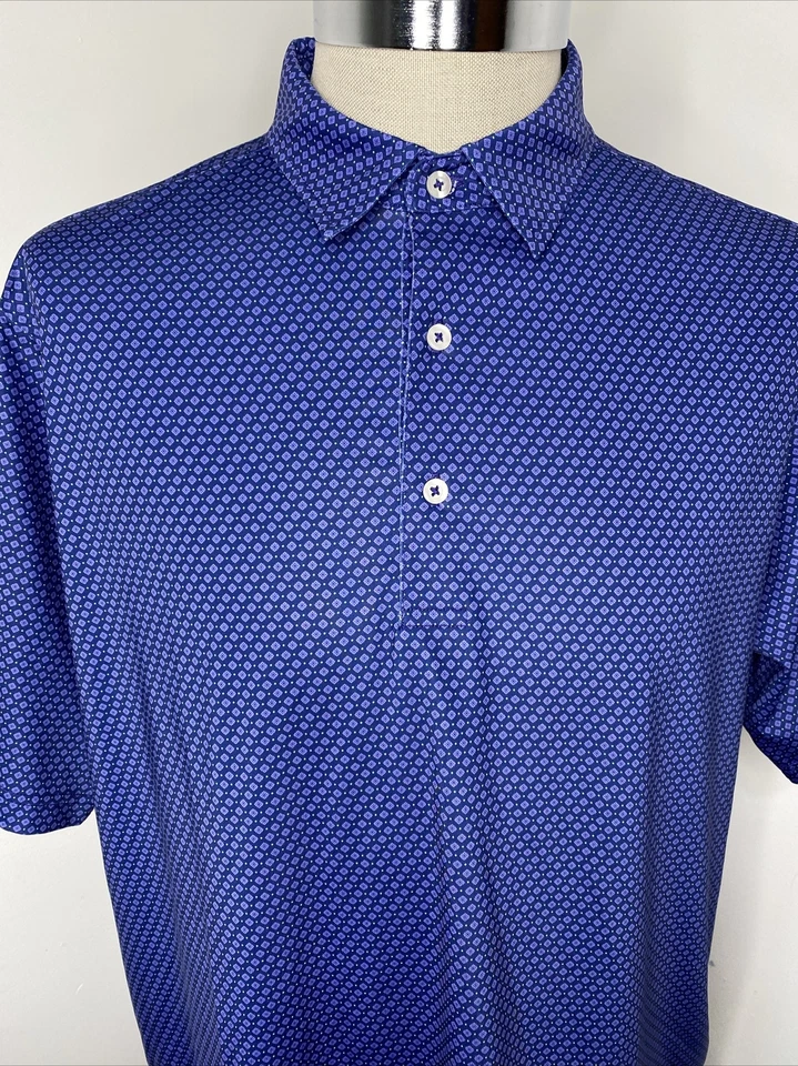 Camisa polo de golf Donald Ross mediana azul púrpura patrón de diamantes manga corta Foto 2 de 4