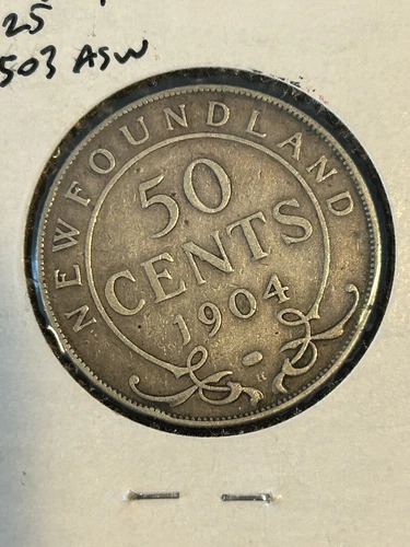Very Fine 1904 H Newfoundland Silver 925 50 cent piece. Convo piece