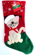 New 16 1/2 Inch Felt Christmas House Family Pet Christmas Stocking Cat Red Bow