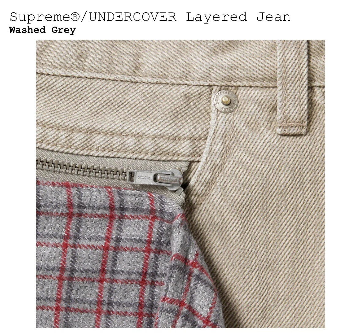 SUPREME X UNDERCOVER LAYERED JEAN WASHED GREY SIZE 34 IN HAND