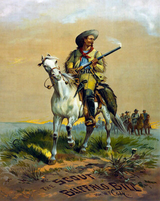 Buffalo Bill Cody Art Print Vintage Western Image Indian Scout Horse Rifle cnvs