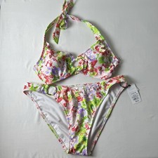 Shade Shore Bikini Set 12/14 Womens Floral Multicolor Ring V Cut Accents New
