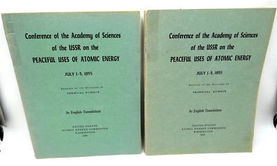 Lot 2 Vintage 50s USSR Atomic Energy Chemical Technical Science Conference Books