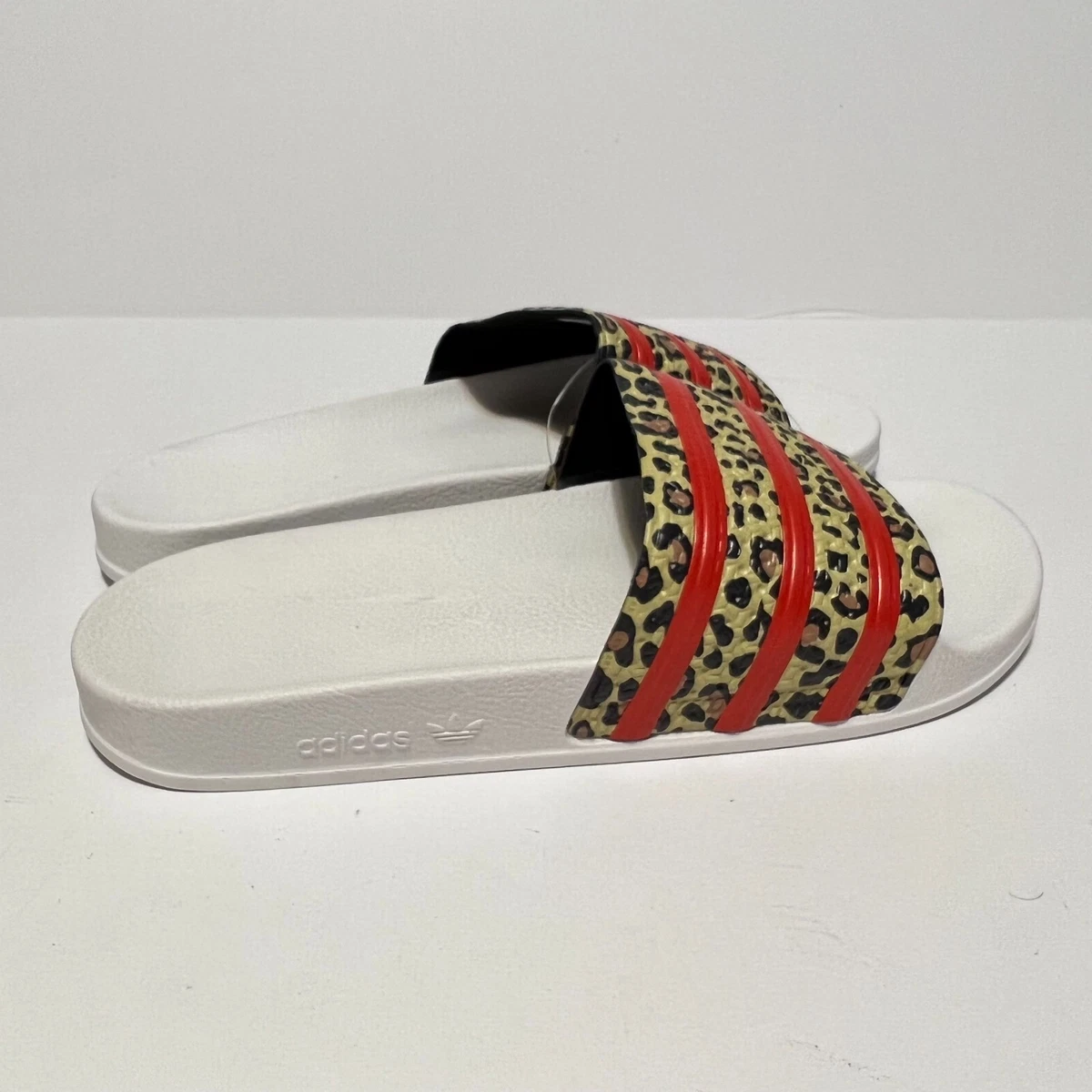 Men s Slides Size 11 Adidas Adilette Stripes Leopard FX5845 White Orange Brown