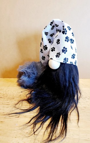 Dog Gnome w/ Black Beard – Gray Pompom & Paw Print Hat Pet Lover Decor Gift - Picture 4 of 4