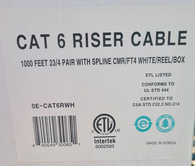 cat6 CMR w/ Spline 350Mhz UTP Copper Wire 23AWG aprx 500ft white ethernet cable